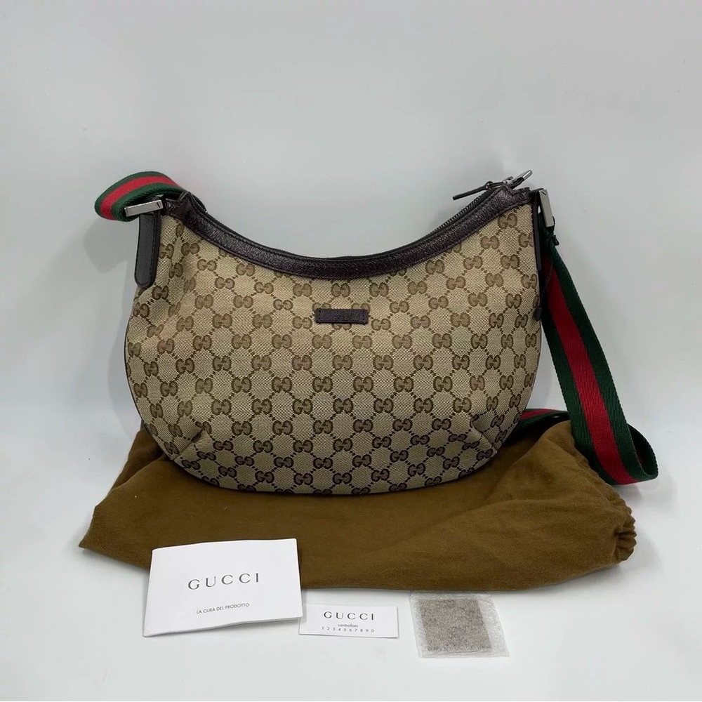 GUCCI GG Canvas Sherry line Half Moon Crossbody Bag Brown Women unused